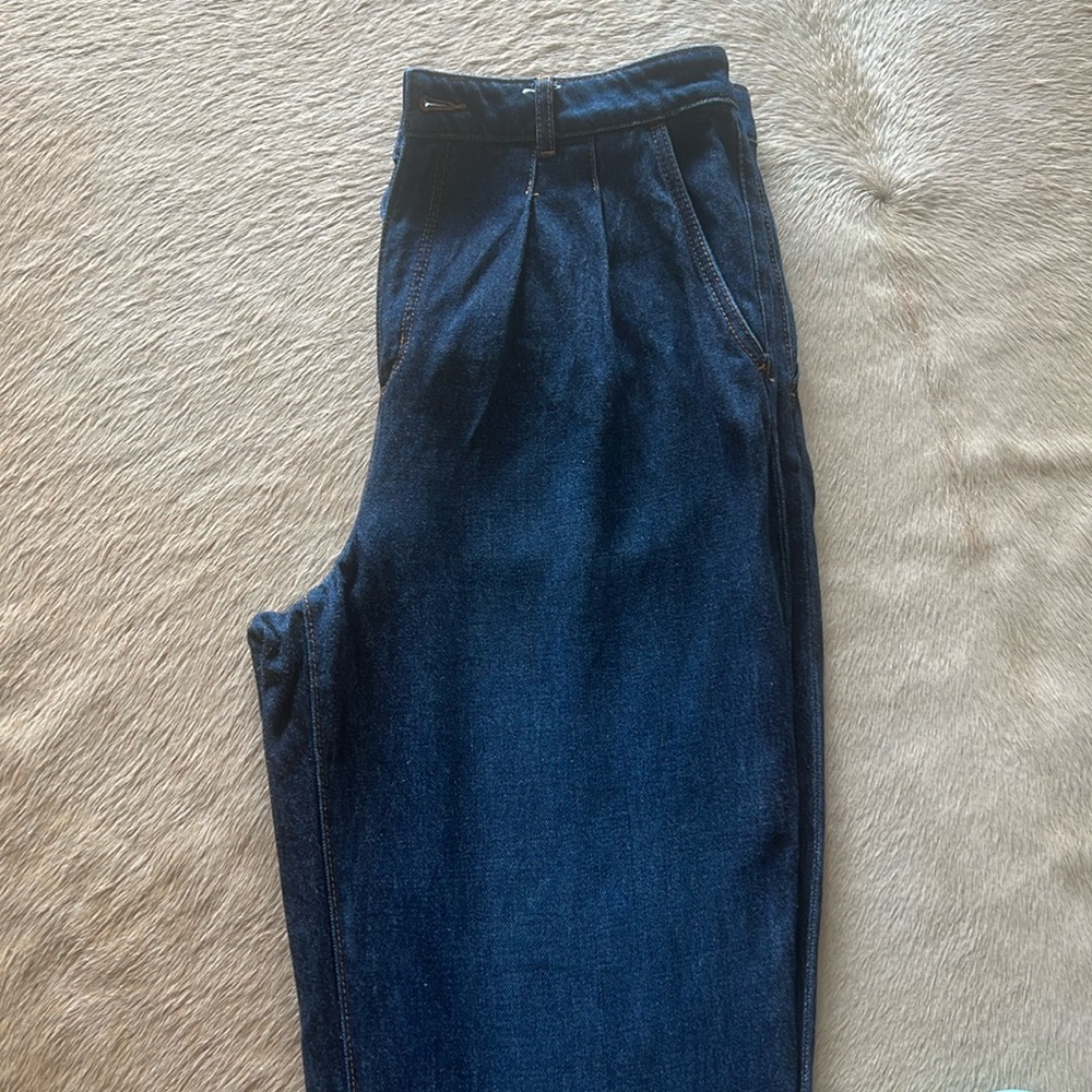 Loft wide leg, high waisted Dark Blue Denim Pants for women.